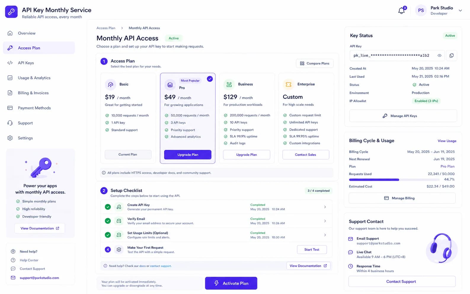 API Key Monthly Service overview product screenshot