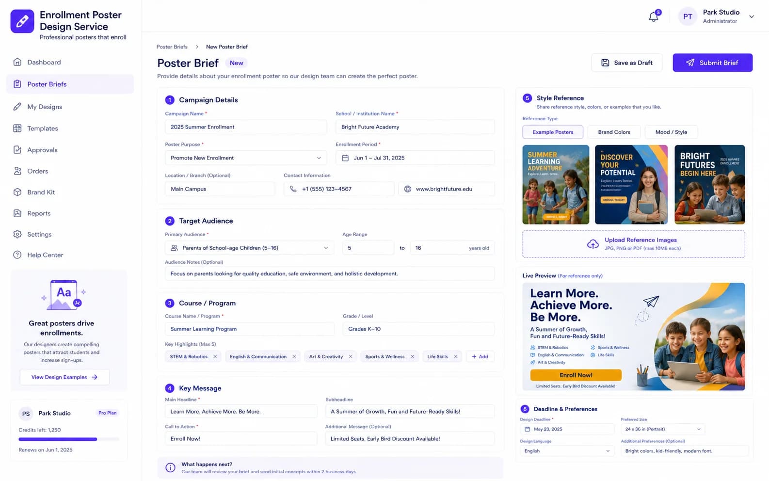 Enrollment Poster Design Service overview product screenshot