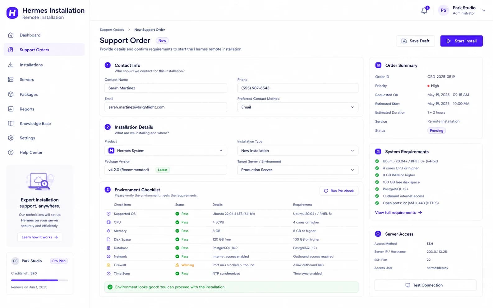 Hermes Remote Installation overview product screenshot