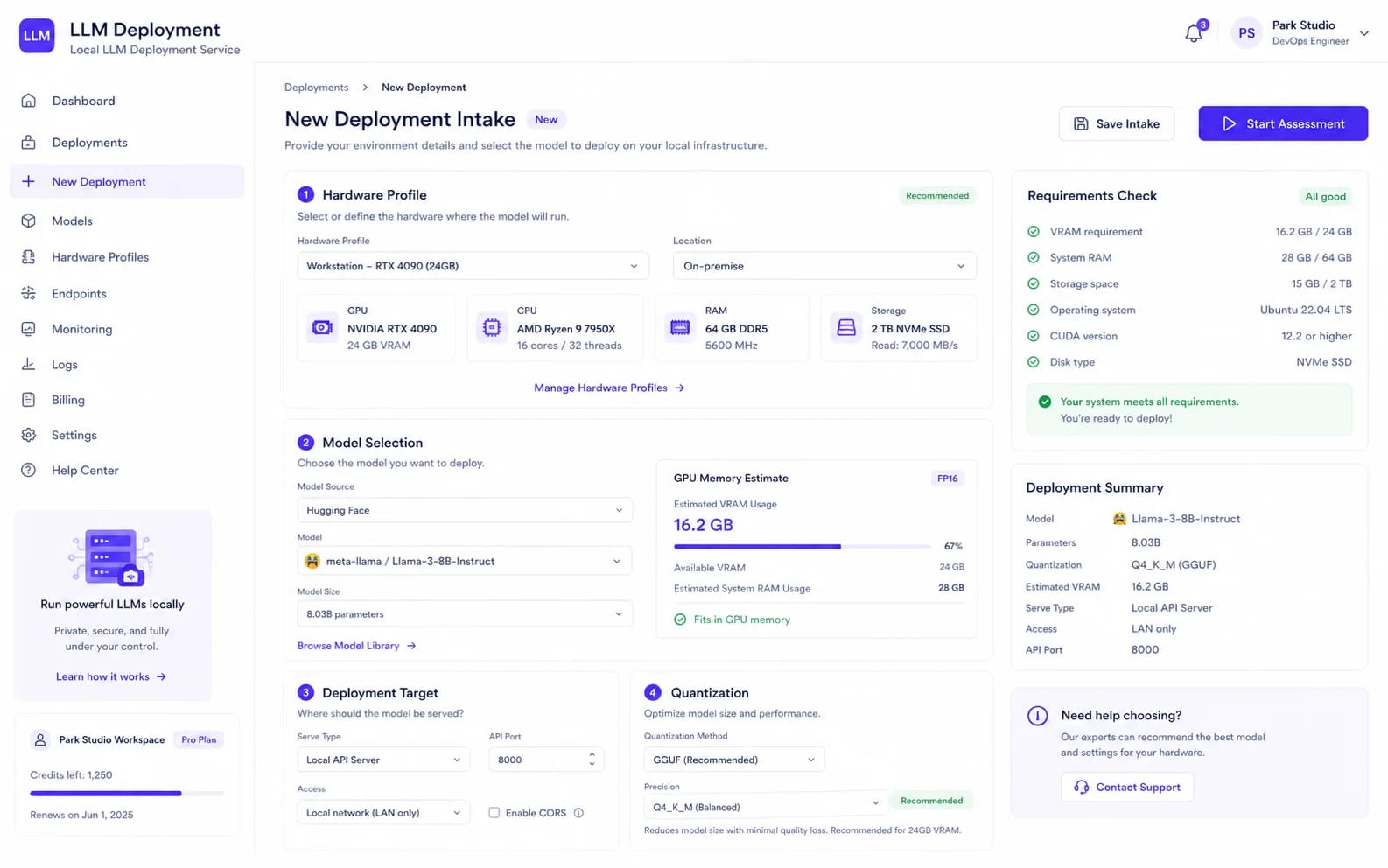 Local LLM Deployment Service overview product screenshot