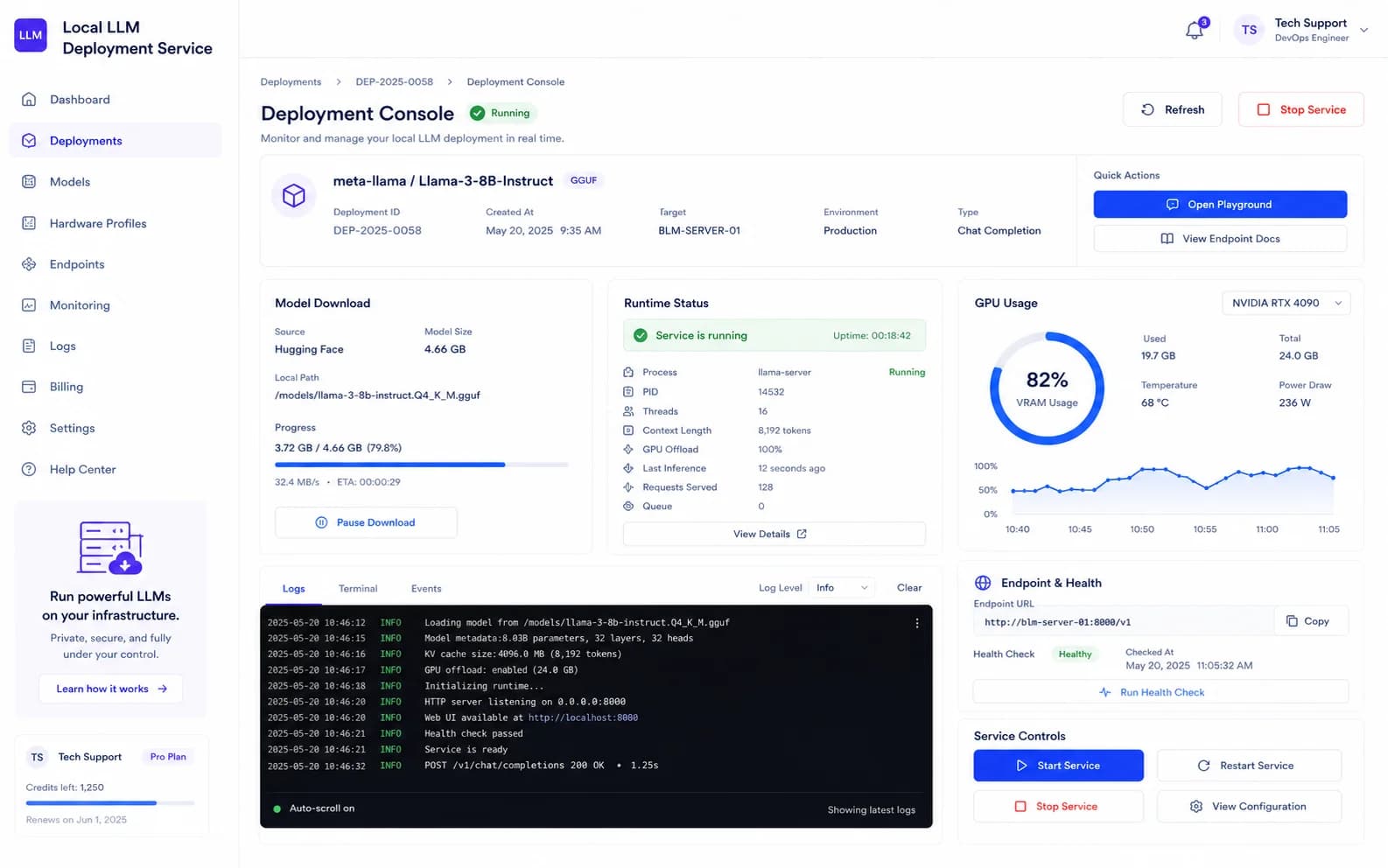 Local LLM Deployment Service workflow product screenshot