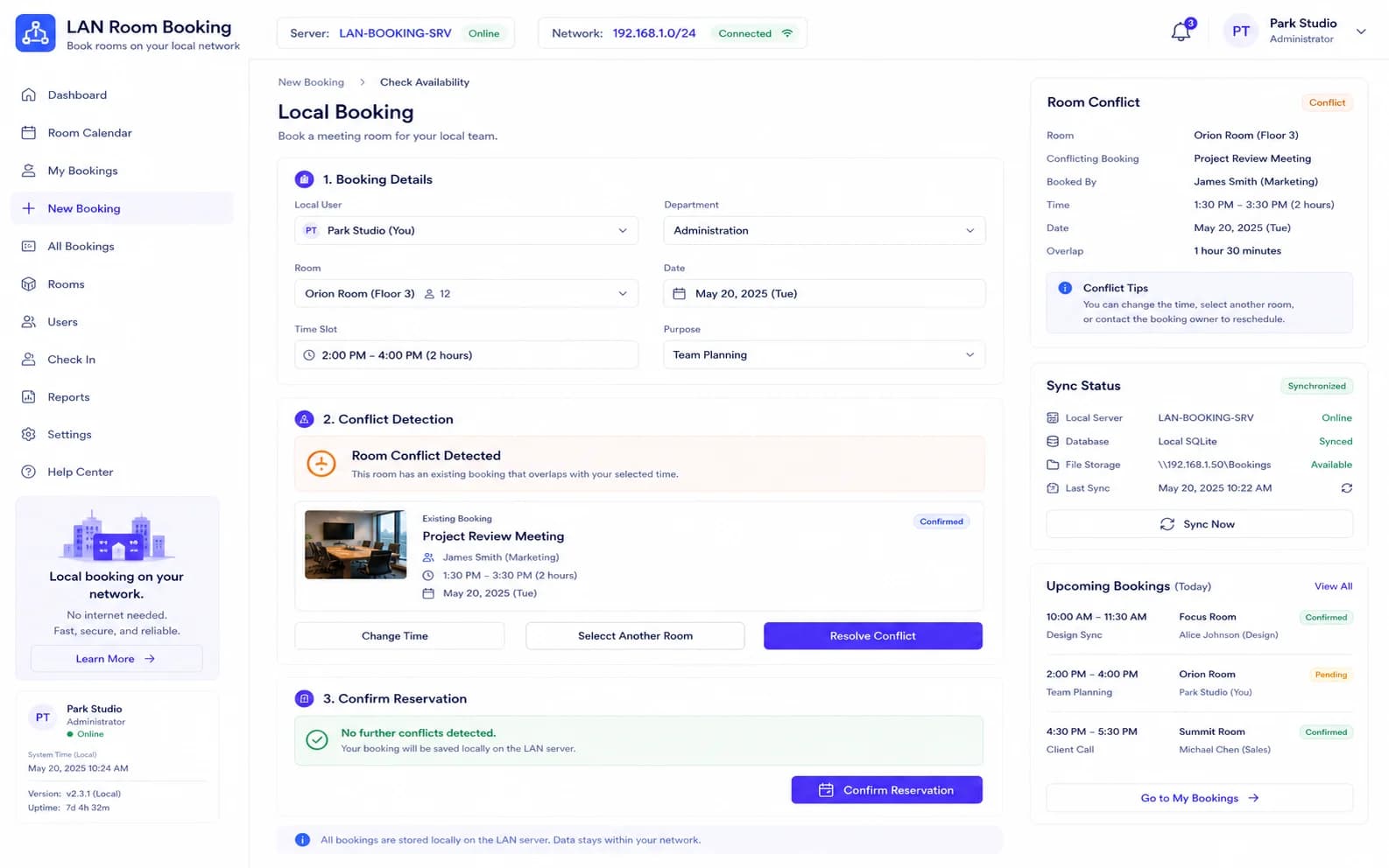 Local Network Meeting Room Booking workflow product screenshot
