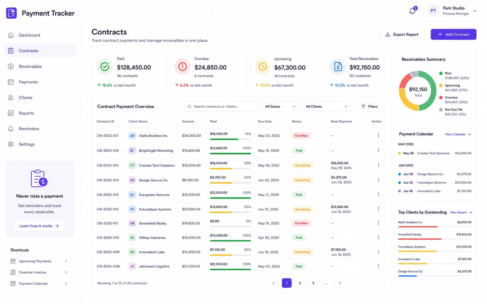Contract Payment Tracker overview product screenshot
