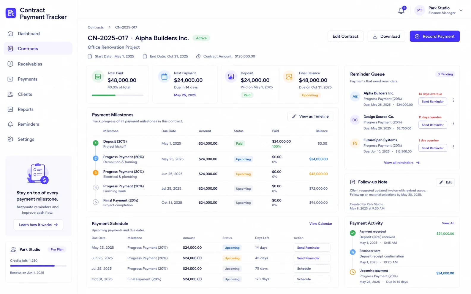 Contract Payment Tracker workflow product screenshot