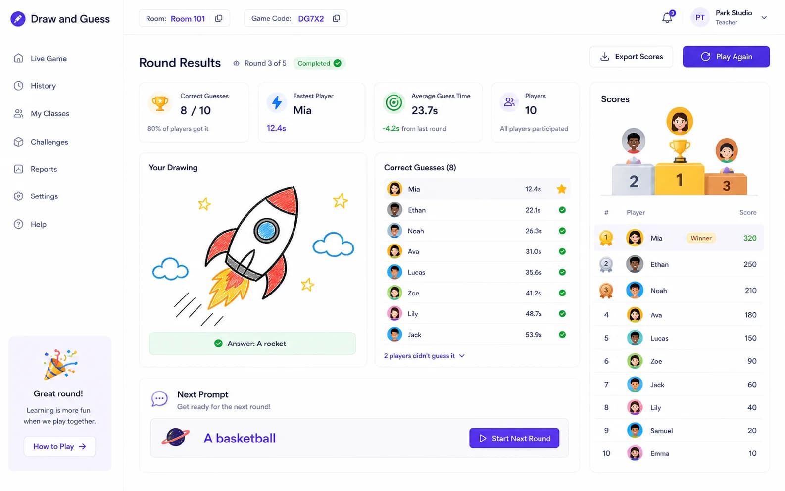 Draw and Guess results product screenshot