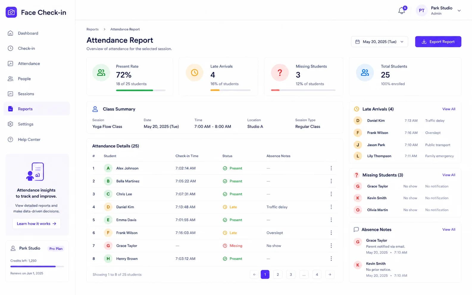 Face Check-in results product screenshot