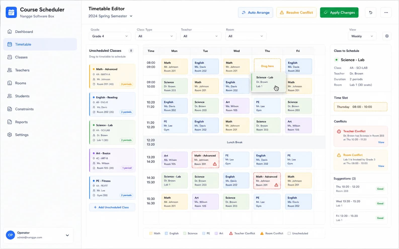 Course Scheduler workflow product screenshot