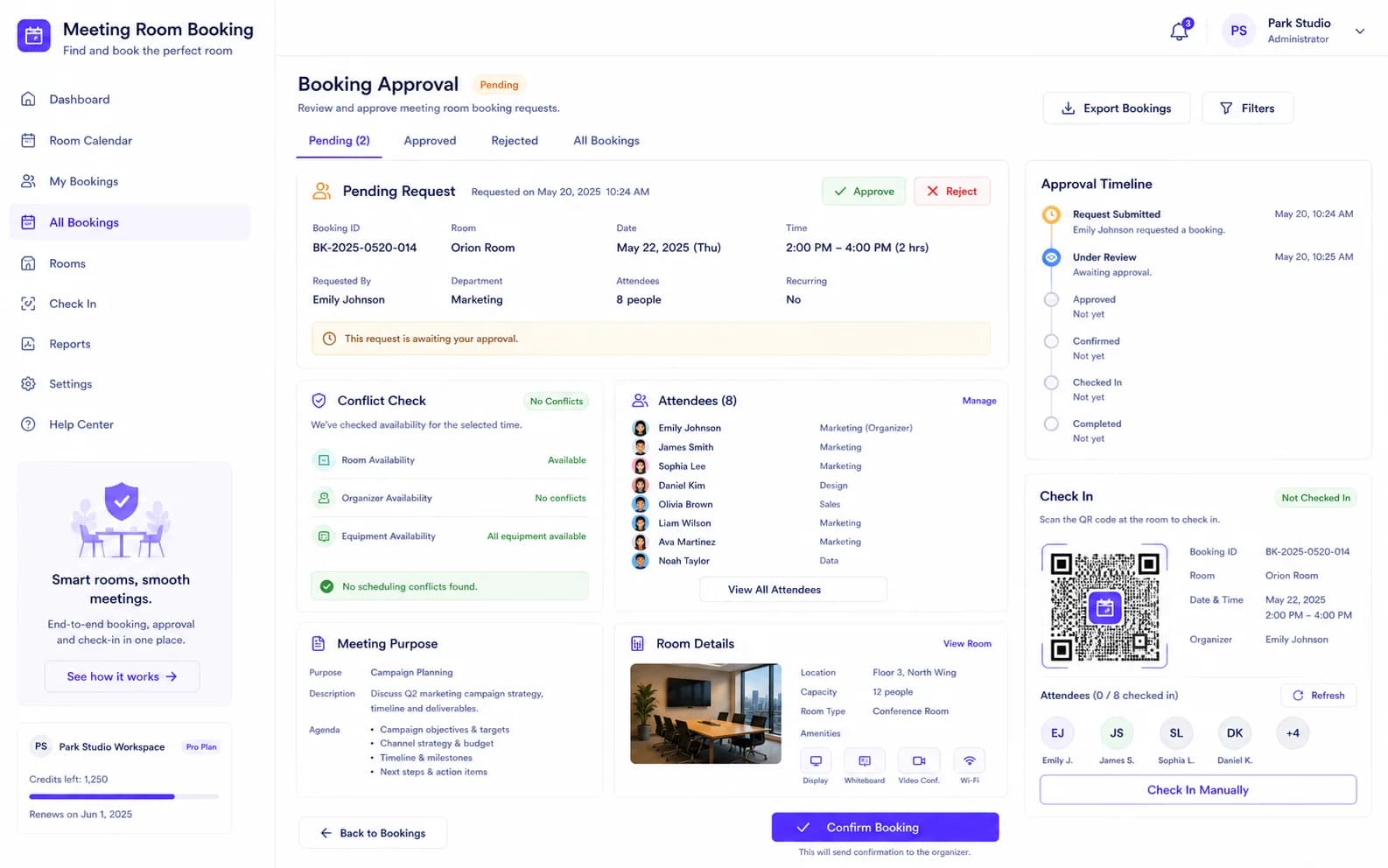 Meeting Room Booking workflow product screenshot
