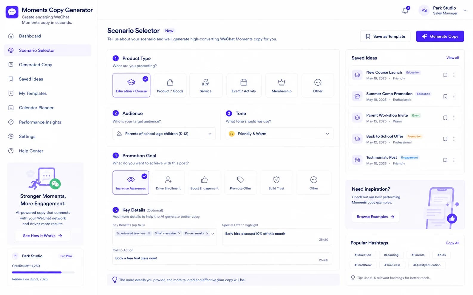 Moments Copy Generator overview product screenshot