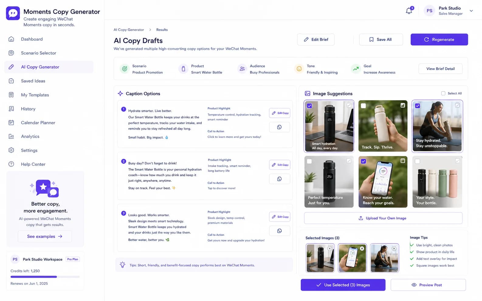 Moments Copy Generator workflow product screenshot