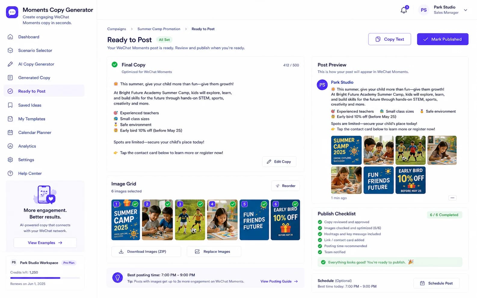 Moments Copy Generator results product screenshot