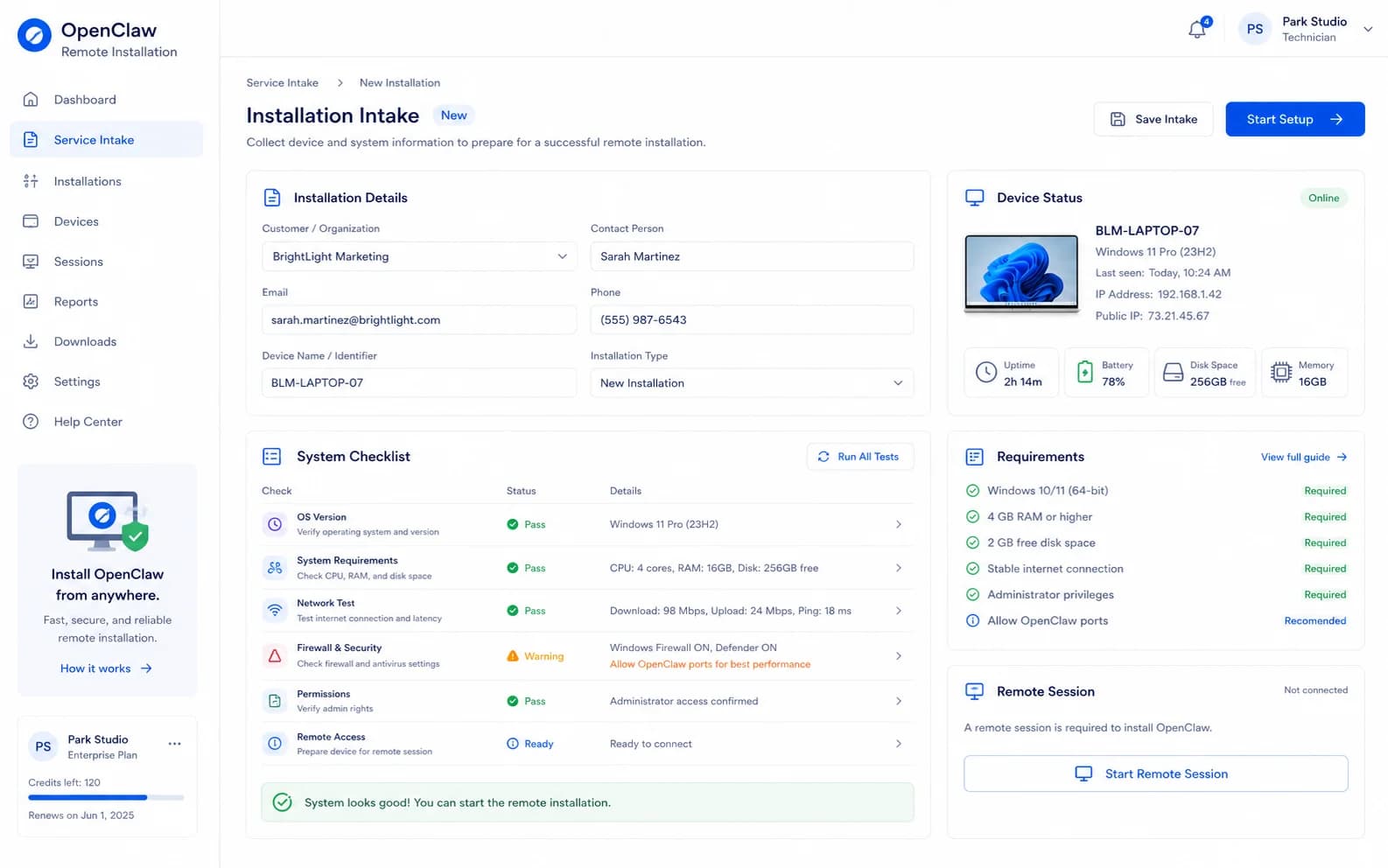 OpenClaw Remote Installation overview product screenshot