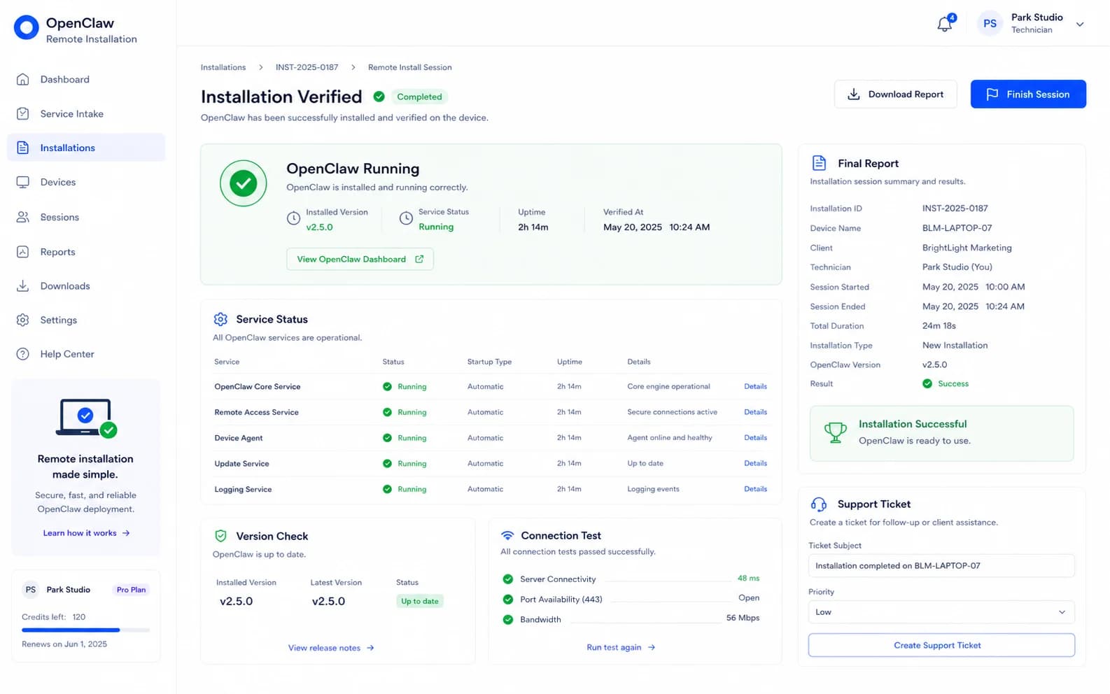 OpenClaw Remote Installation results product screenshot