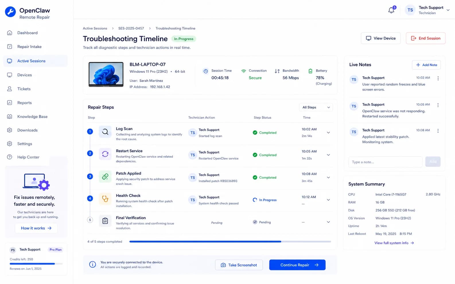 OpenClaw Remote Repair workflow product screenshot