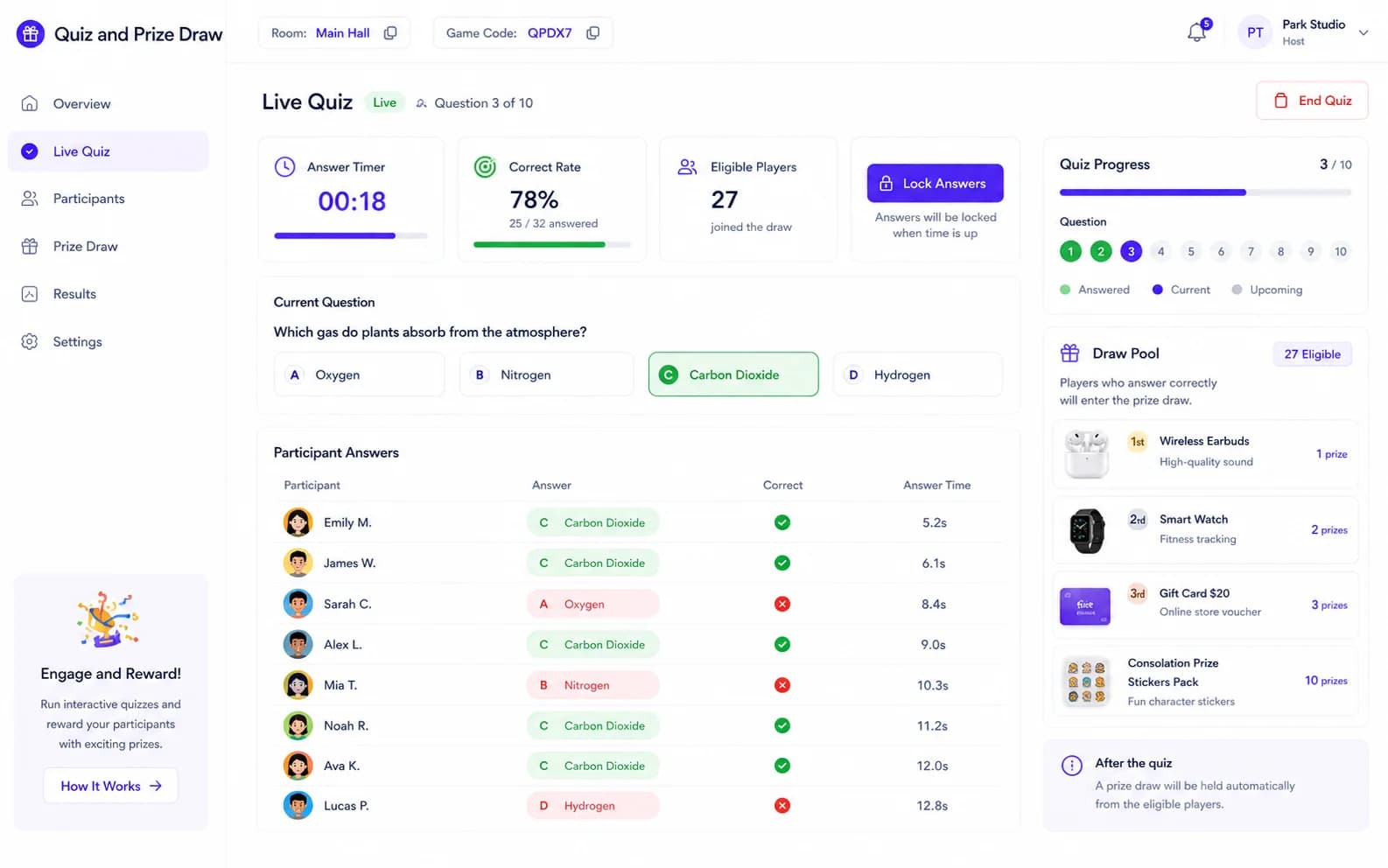 Quiz and Prize Draw workflow product screenshot
