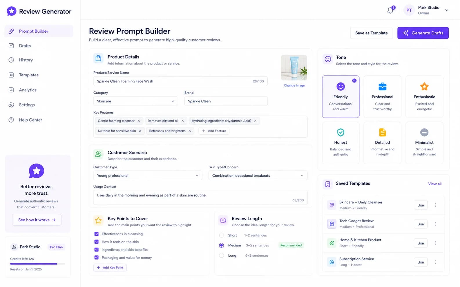 Review Generator overview product screenshot