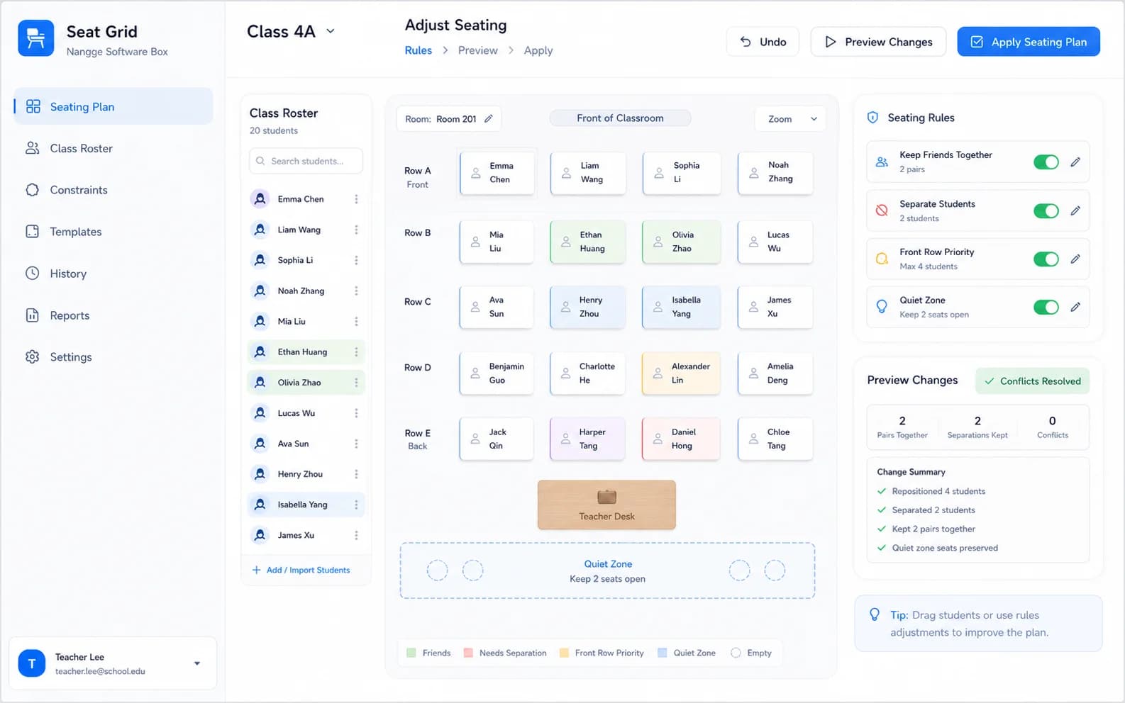 Seat Grid workflow product screenshot