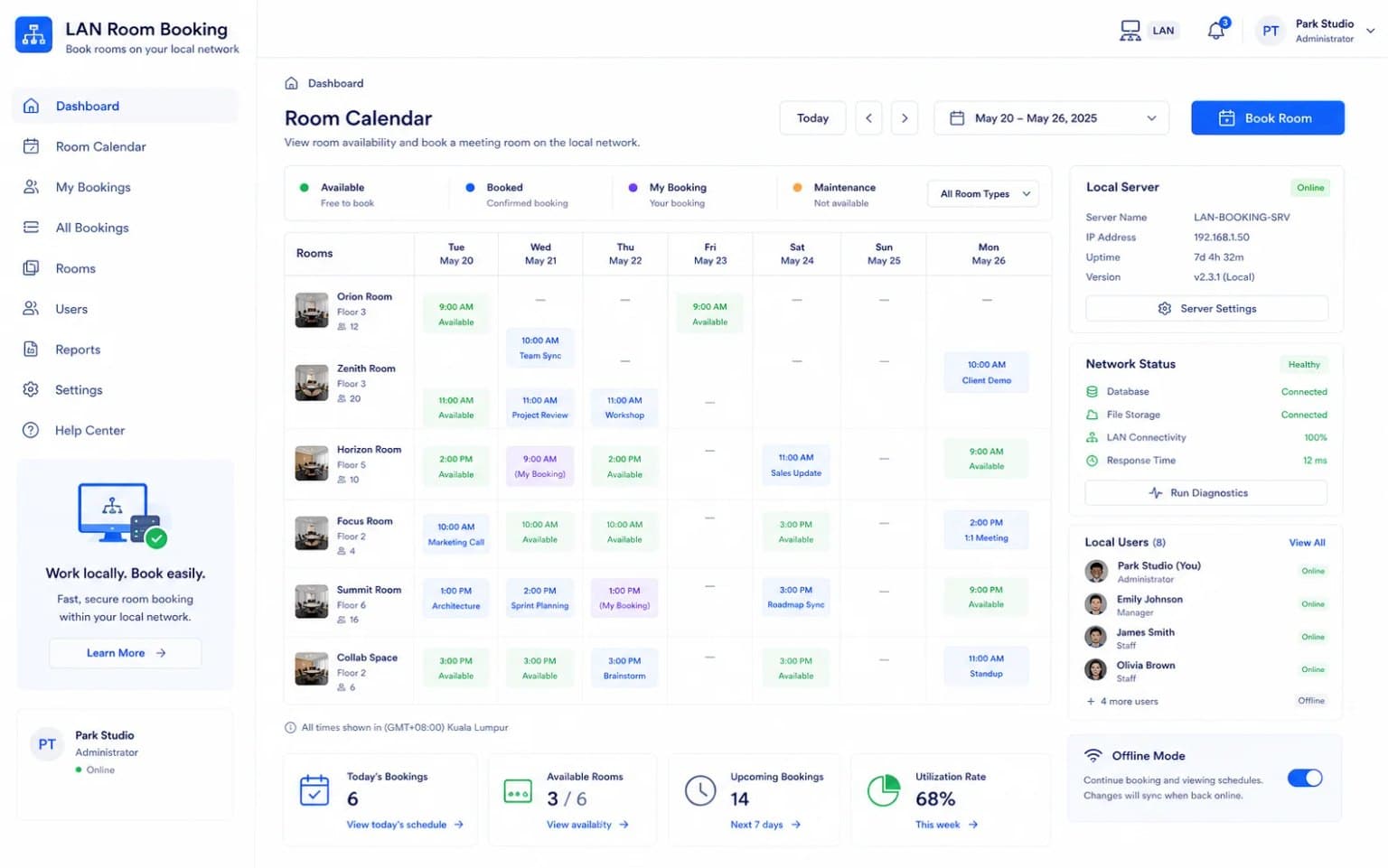 Local Network Meeting Room Booking Screenshots